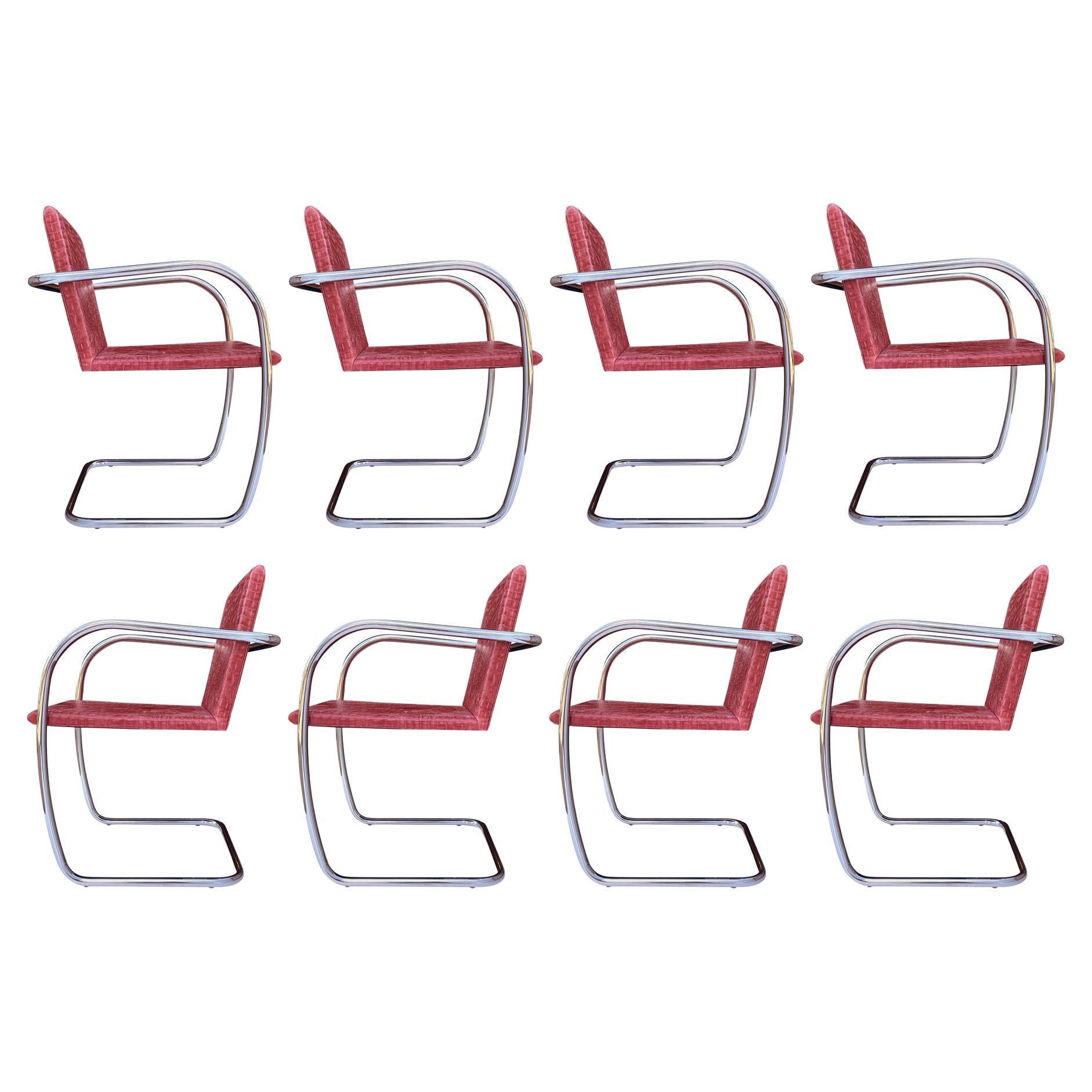 Set of Eight Knoll Mies van der Rohe Tubular Brno Dining Chairs in Leather