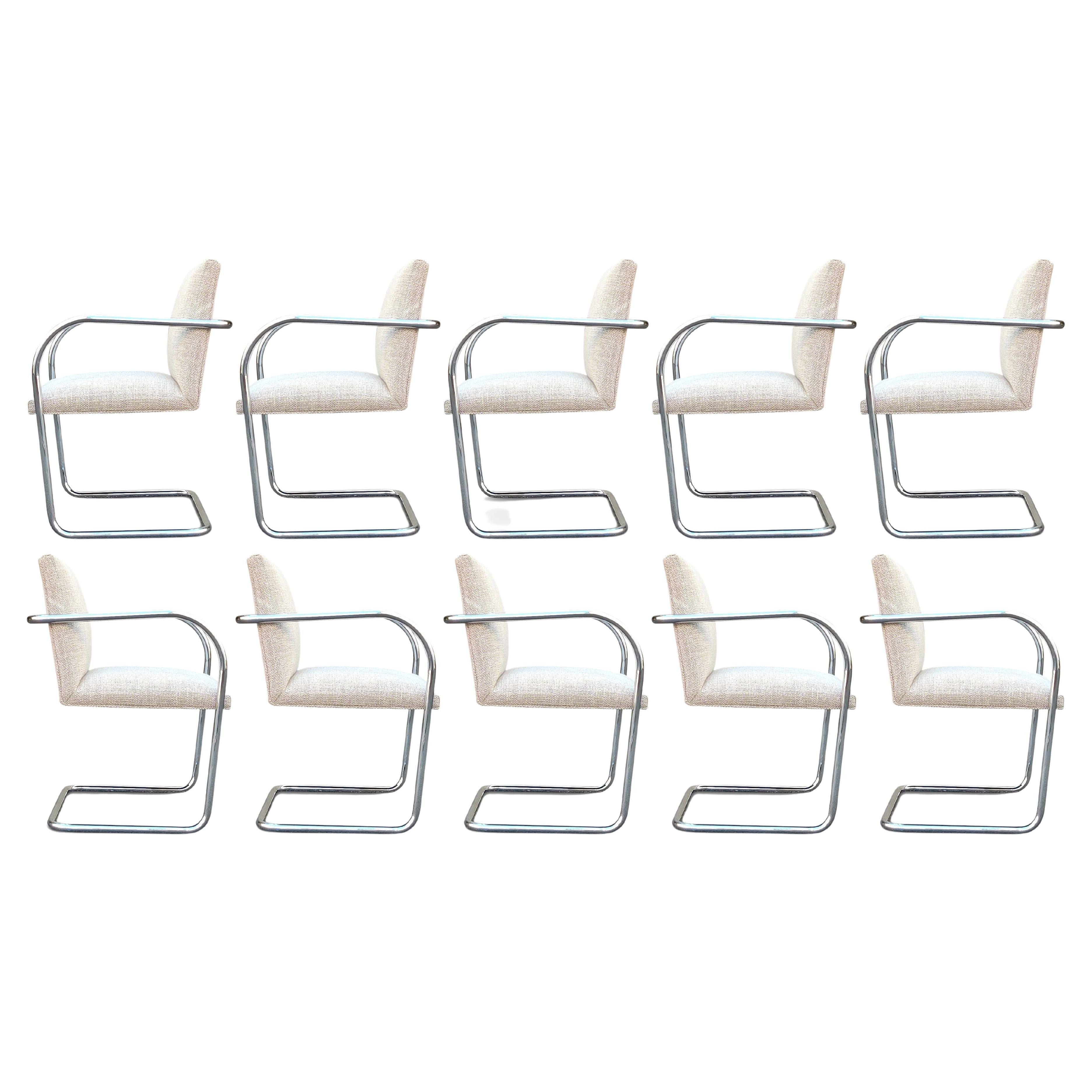 Set of Ten (10) Knoll Mies van der Rohe Tubular Brno Dining Chairs in Wool Blend