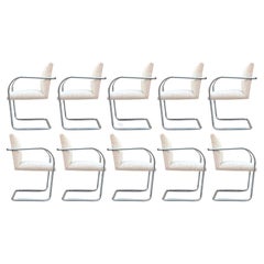 Set of Eight Knoll Mies van der Rohe Tubular Brno Dining Chairs in Leather