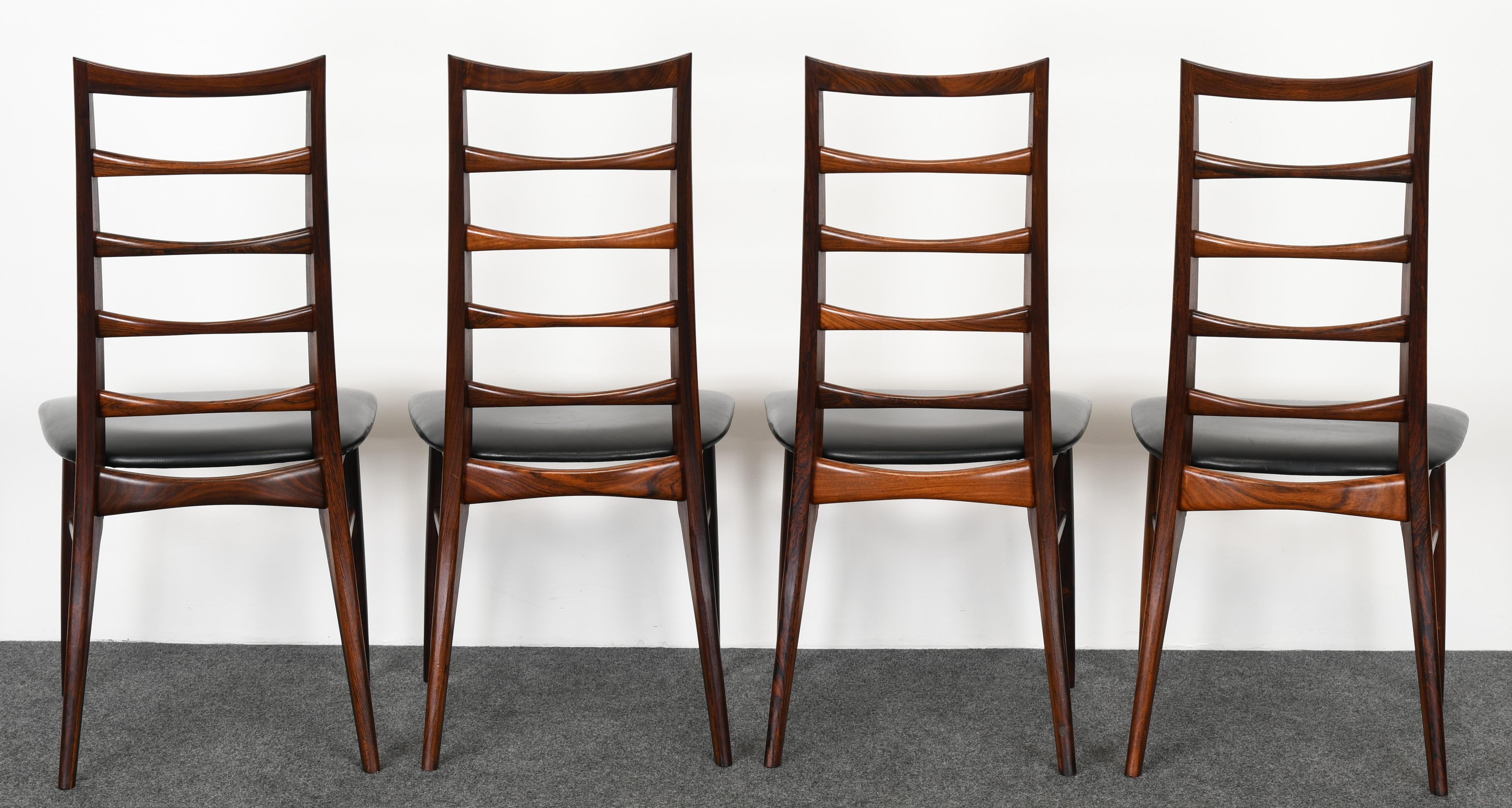 Leather Set of Eight Koefoeds Hornslet Rosewood Dining Chairs, 1950s