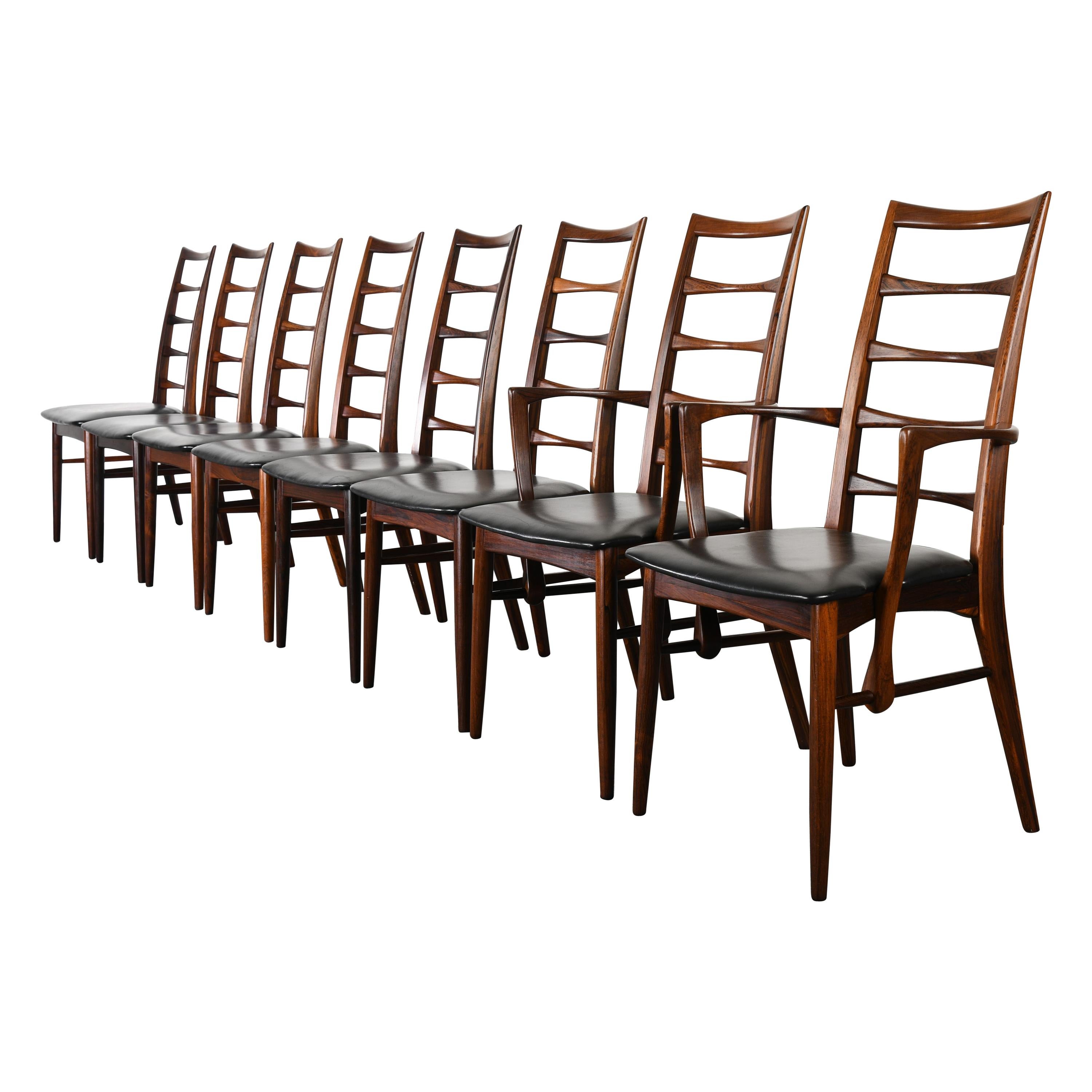 Set of Eight Koefoeds Hornslet Rosewood Dining Chairs, 1950s