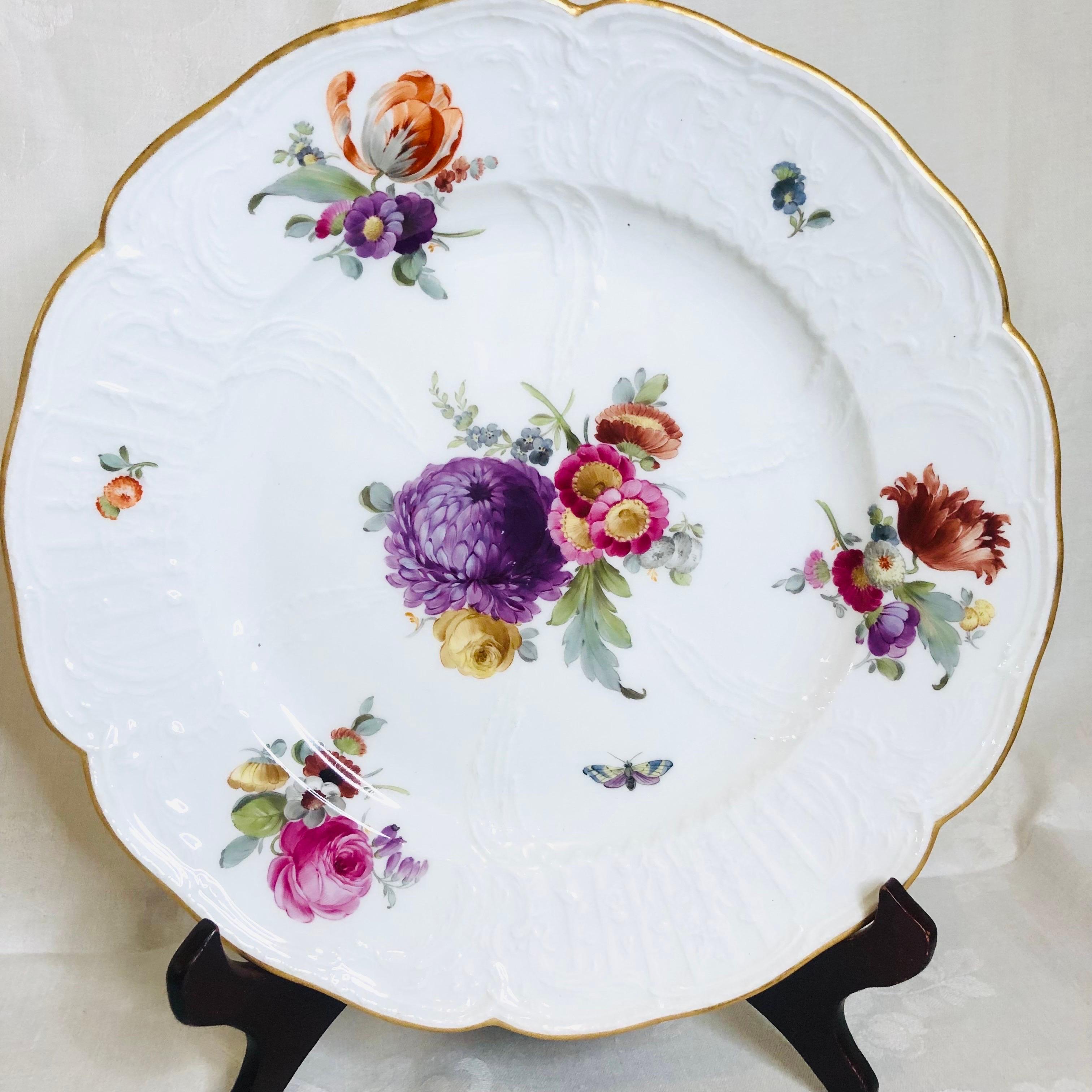German Set of Eight KPM Dinner Plates Each Painted with a Different Bouquet of Flowers