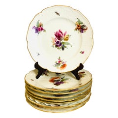 Set of Eight KPM Dinner Plates Each Painted with a Different Bouquet of Flowers