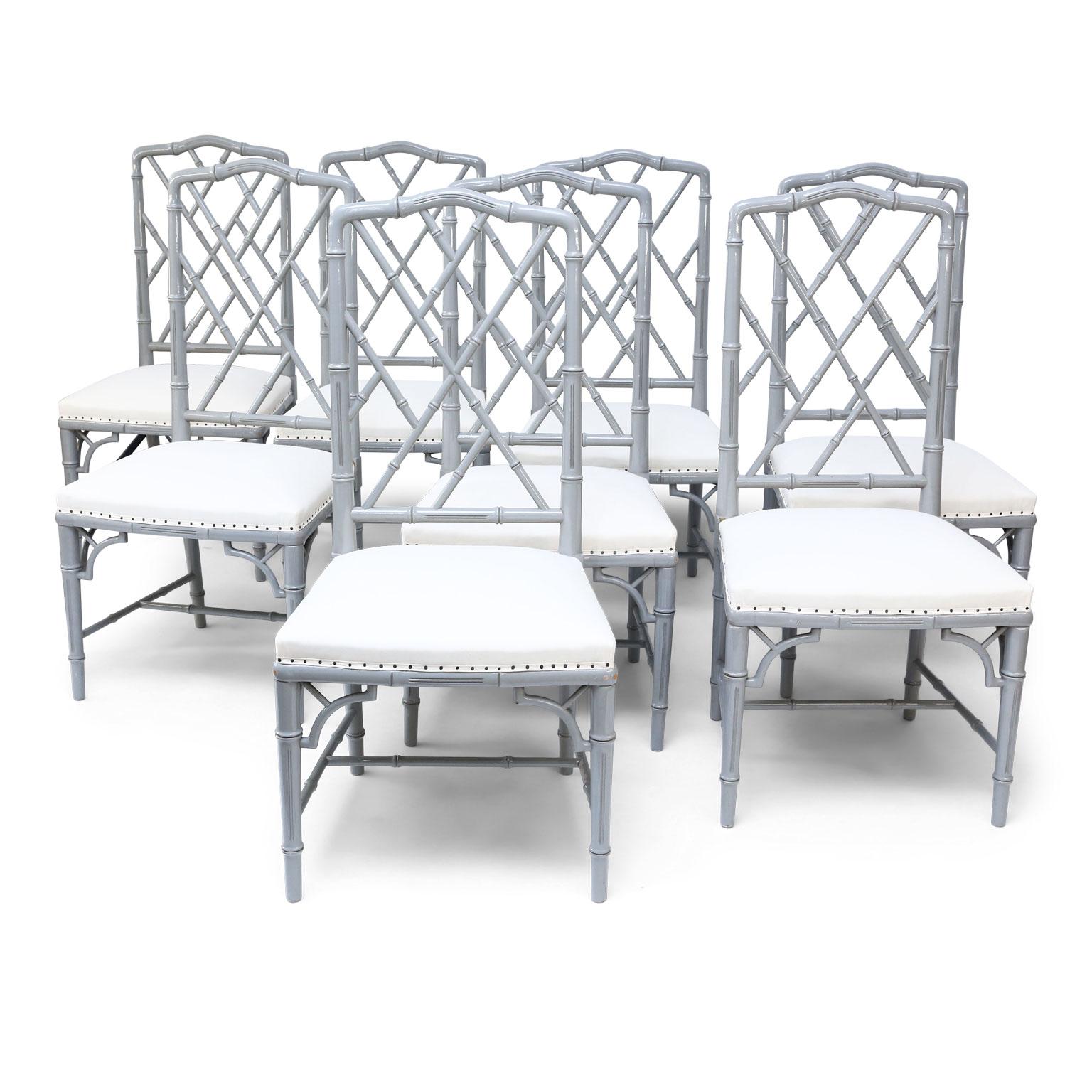 Set of Eight-Light Gray Lacquered Dining Chairs 8
