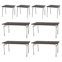 Set of Eight Large Rectangular and Square Matching French Industrial Tables