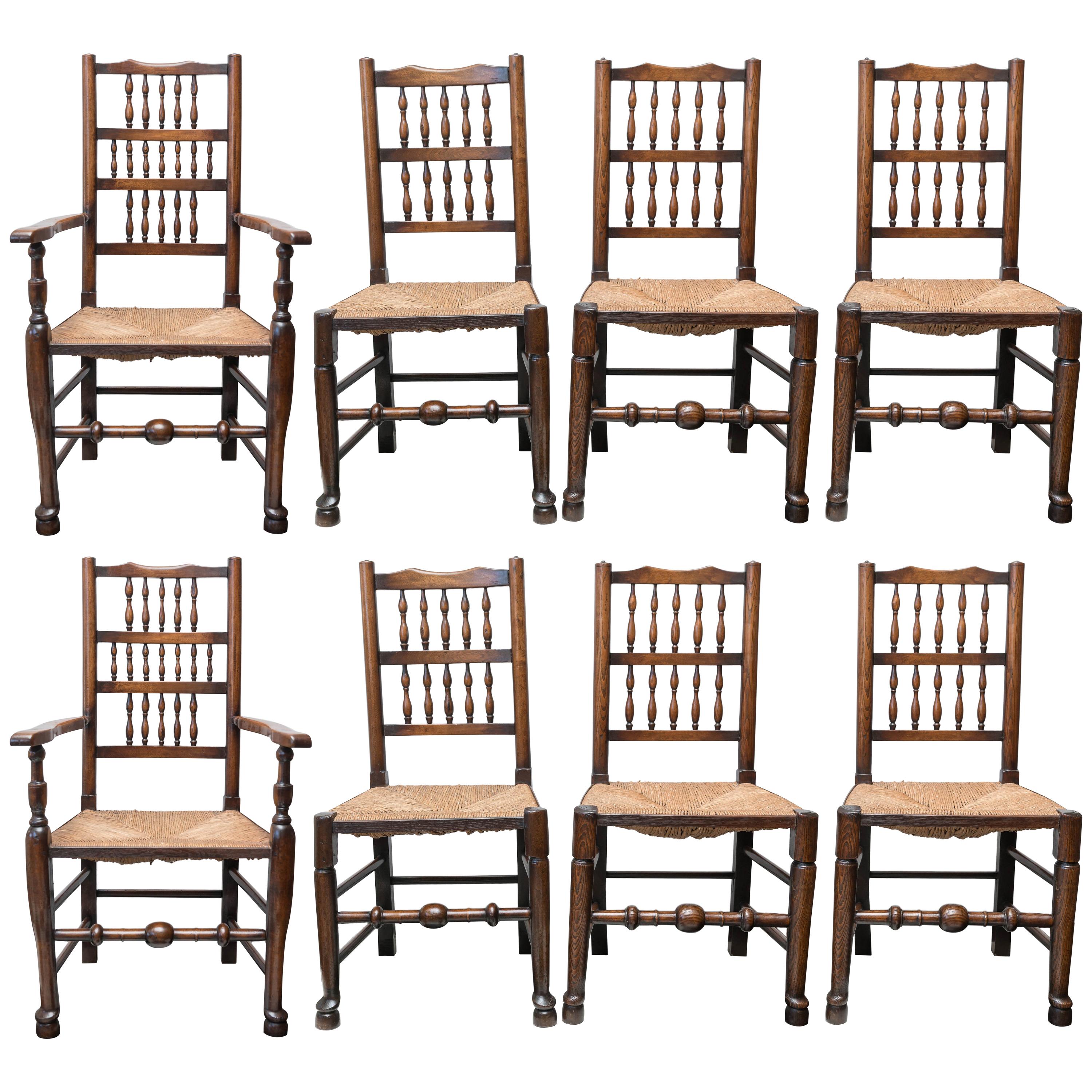 Set of Eight Late 18th-Early 19th Century English Ladder Back, Rush Seat, Chairs