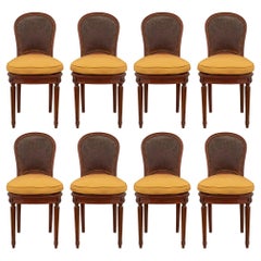 Antique Set of Eight Late 19th Century Louis XVI Style Mahogany and Leather Chairs