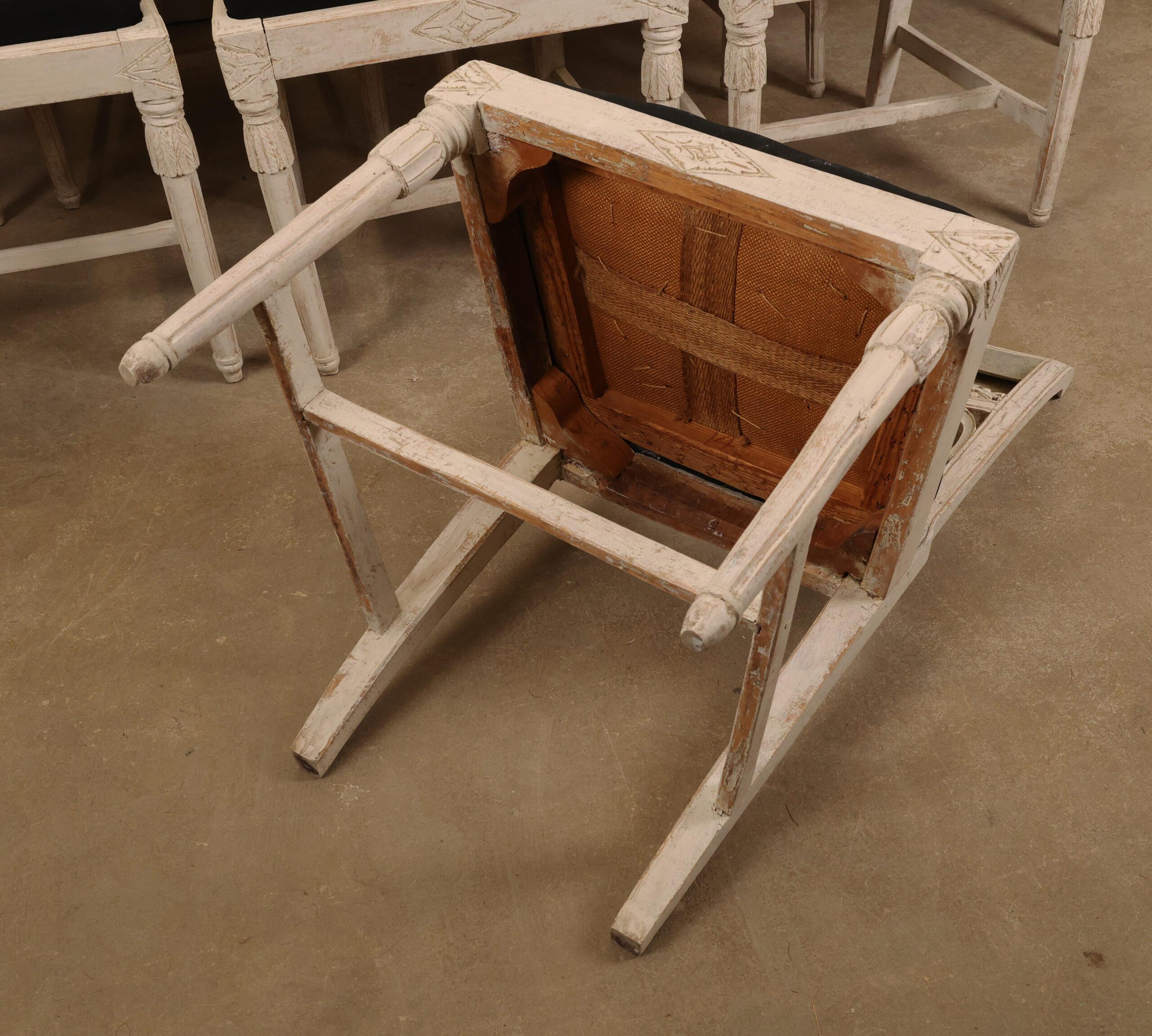 19th Century Set of Eight Late Gustavian Lindome Chairs