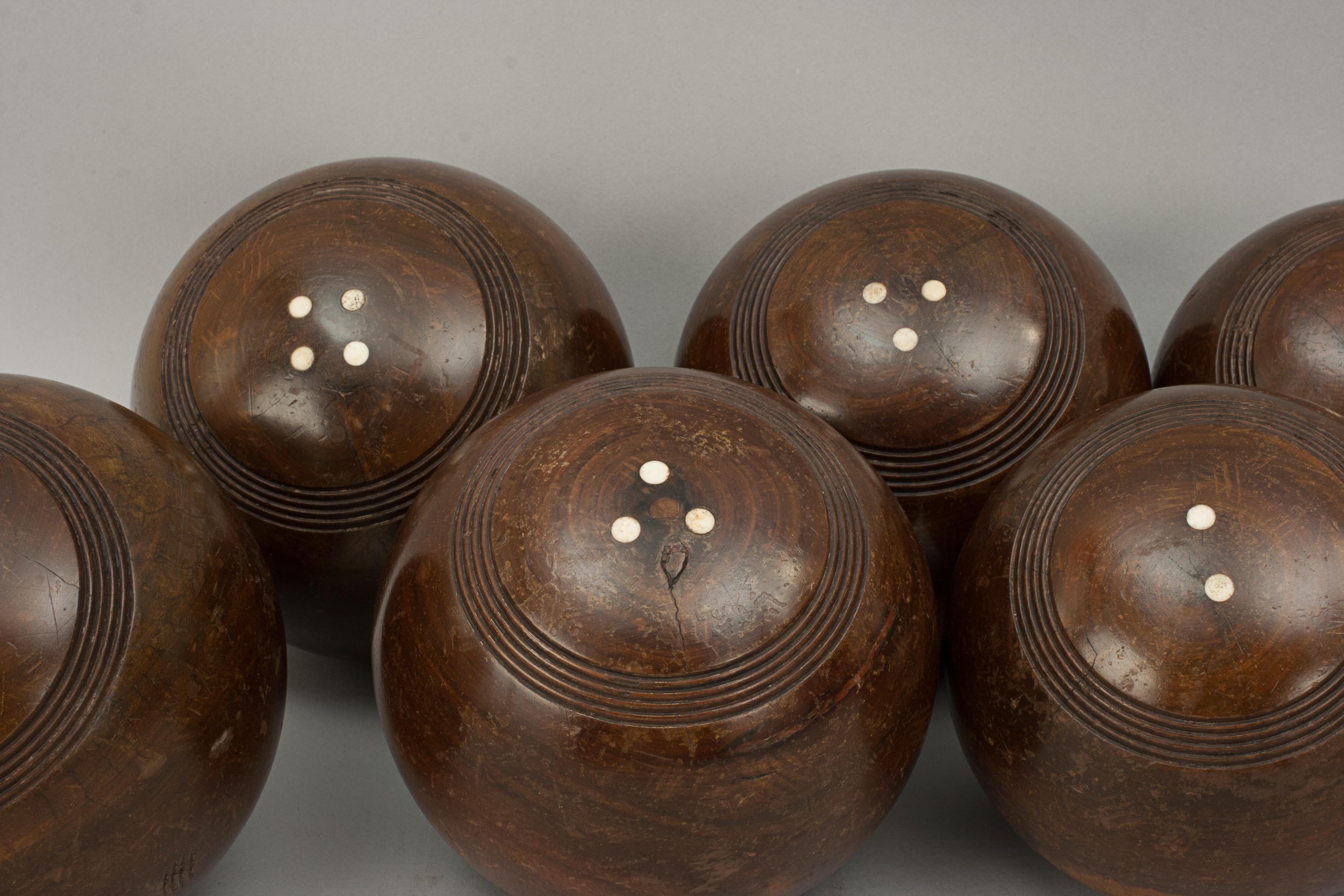 Set of Eight Lawn Bowls in Pine Box with Rules 1