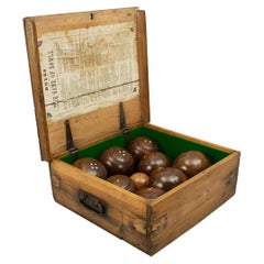 Set of Eight Lawn Bowls in Pine Box with Rules