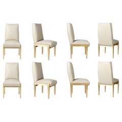 Vintage Set of Eight Leather and Gold Leaf Chairs, Italy, Mid-20th Century