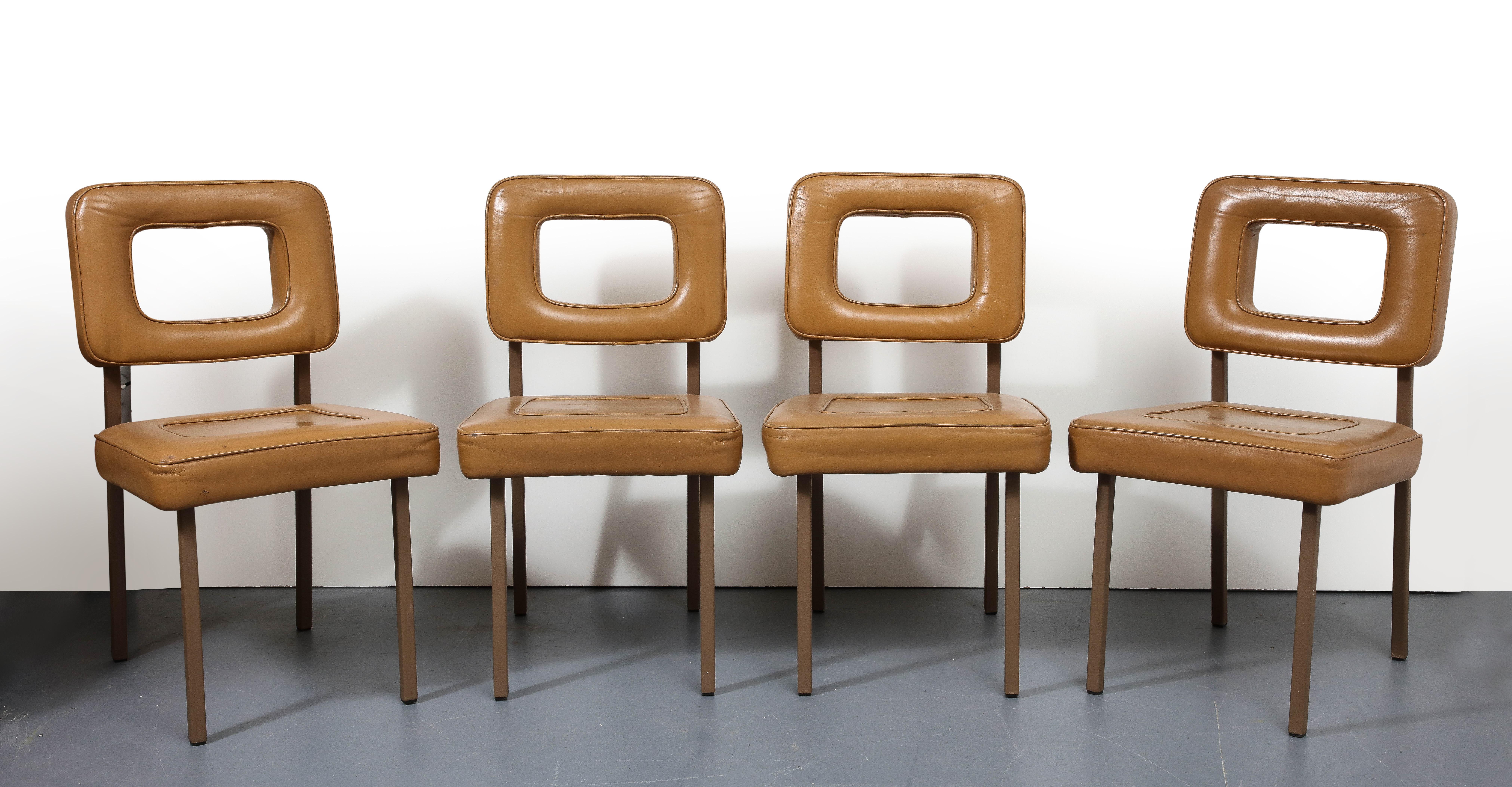 Set of Eight Leather and Metal Dining Chairs in the Style of Pierre Paulin 8