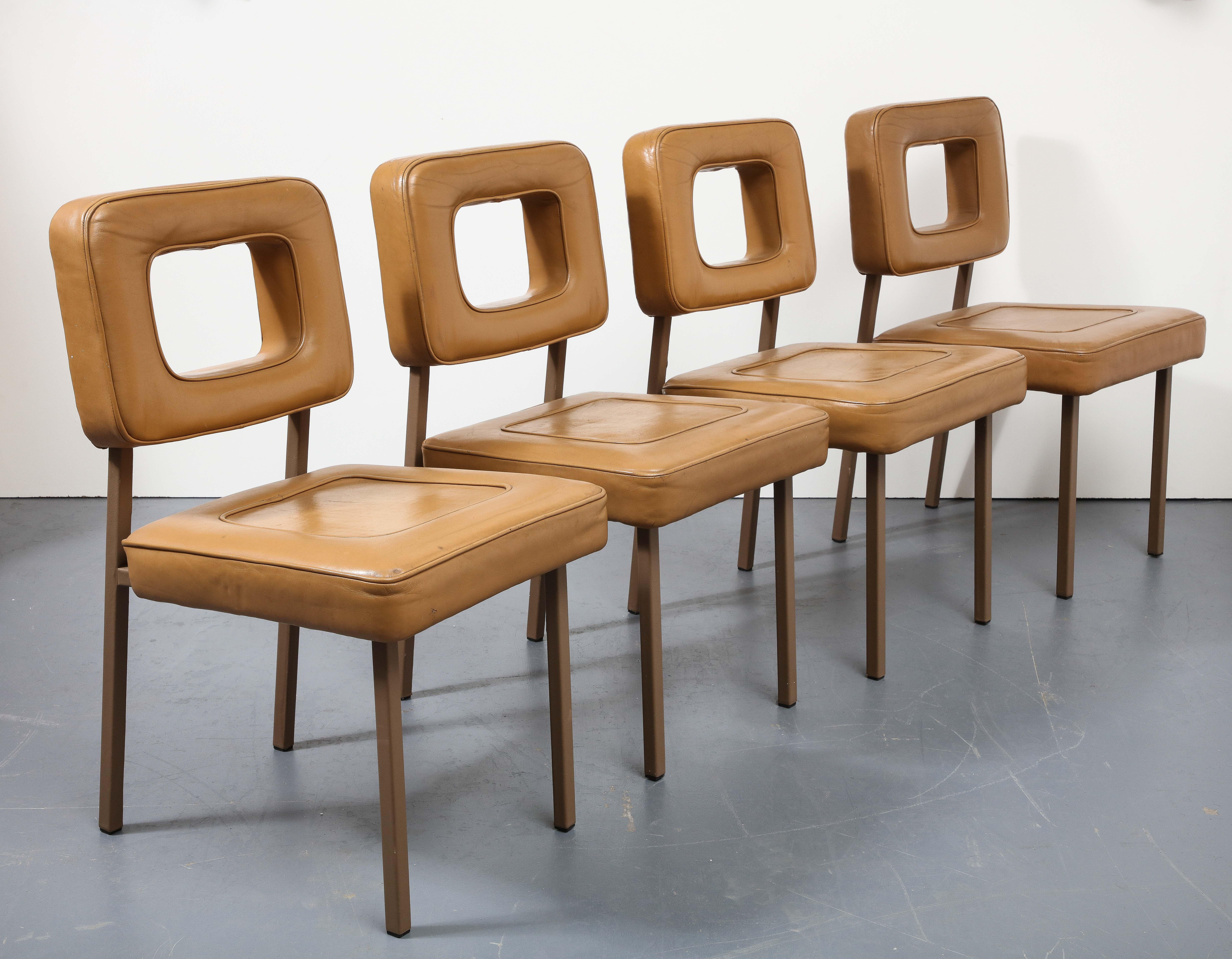 Set of Eight Leather and Metal Dining Chairs in the Style of Pierre Paulin 9