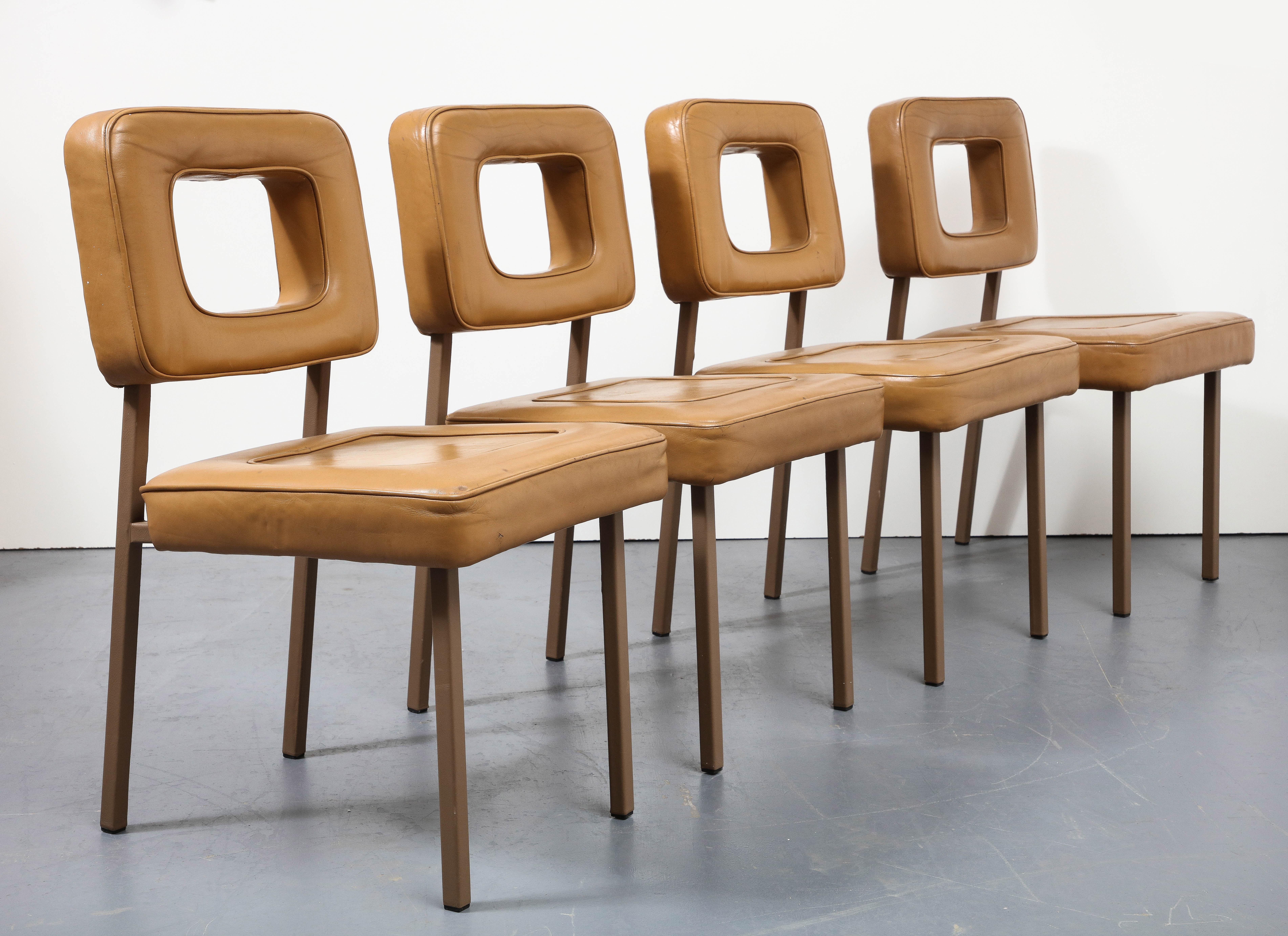 Set of Eight Leather and Metal Dining Chairs in the Style of Pierre Paulin 10
