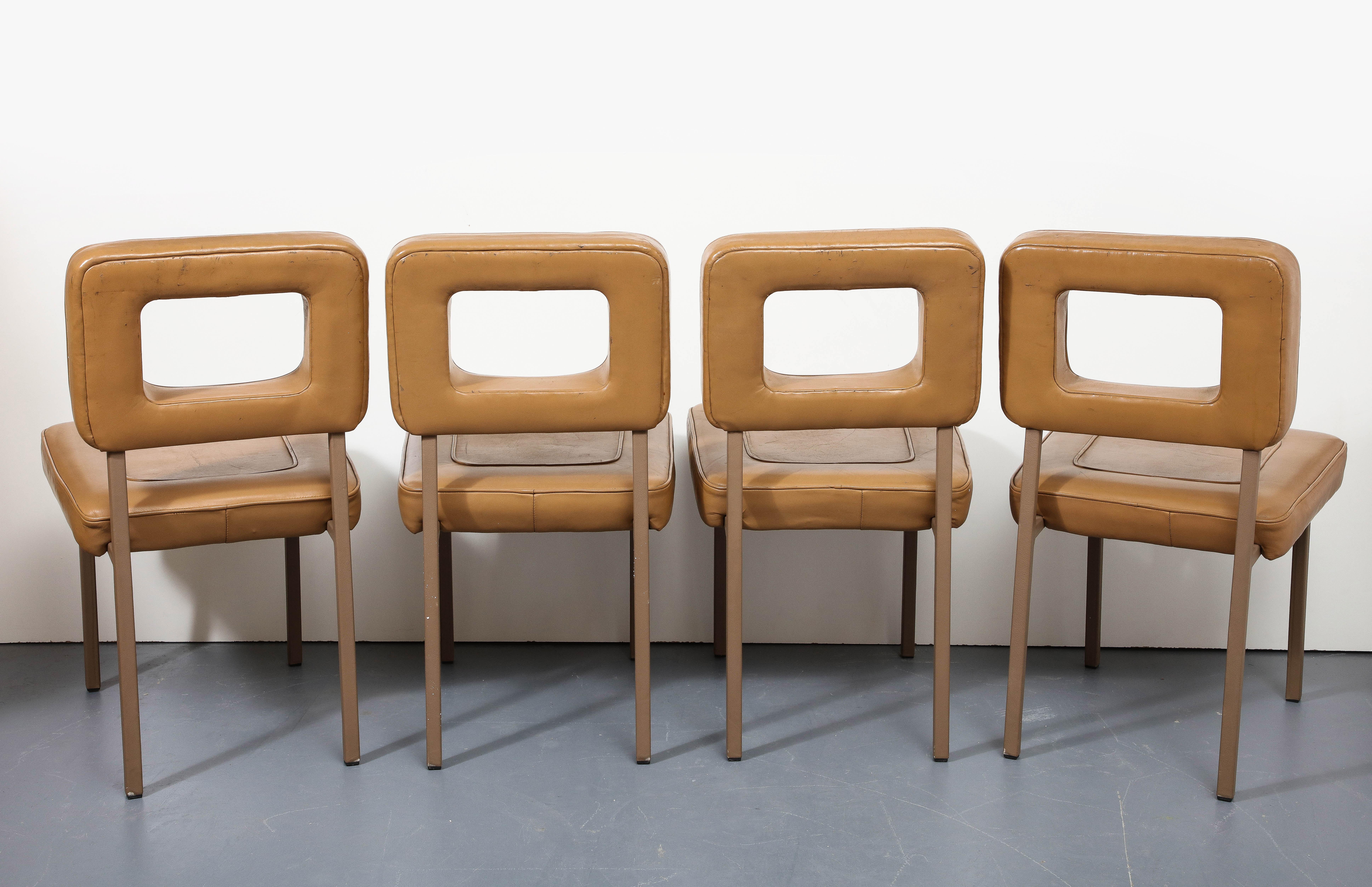 Set of Eight Leather and Metal Dining Chairs in the Style of Pierre Paulin 13