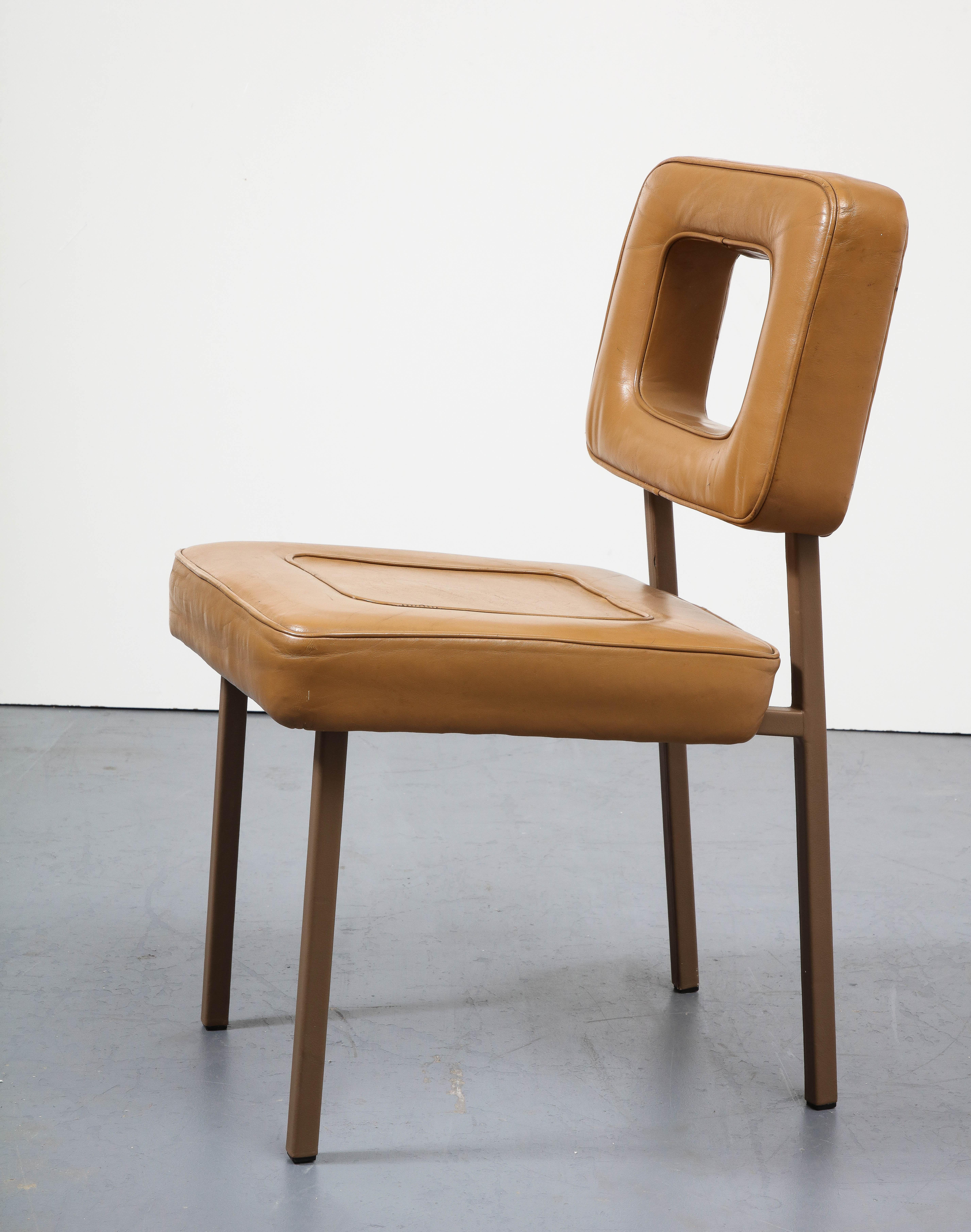 Mid-20th Century Set of Eight Leather and Metal Dining Chairs in the Style of Pierre Paulin
