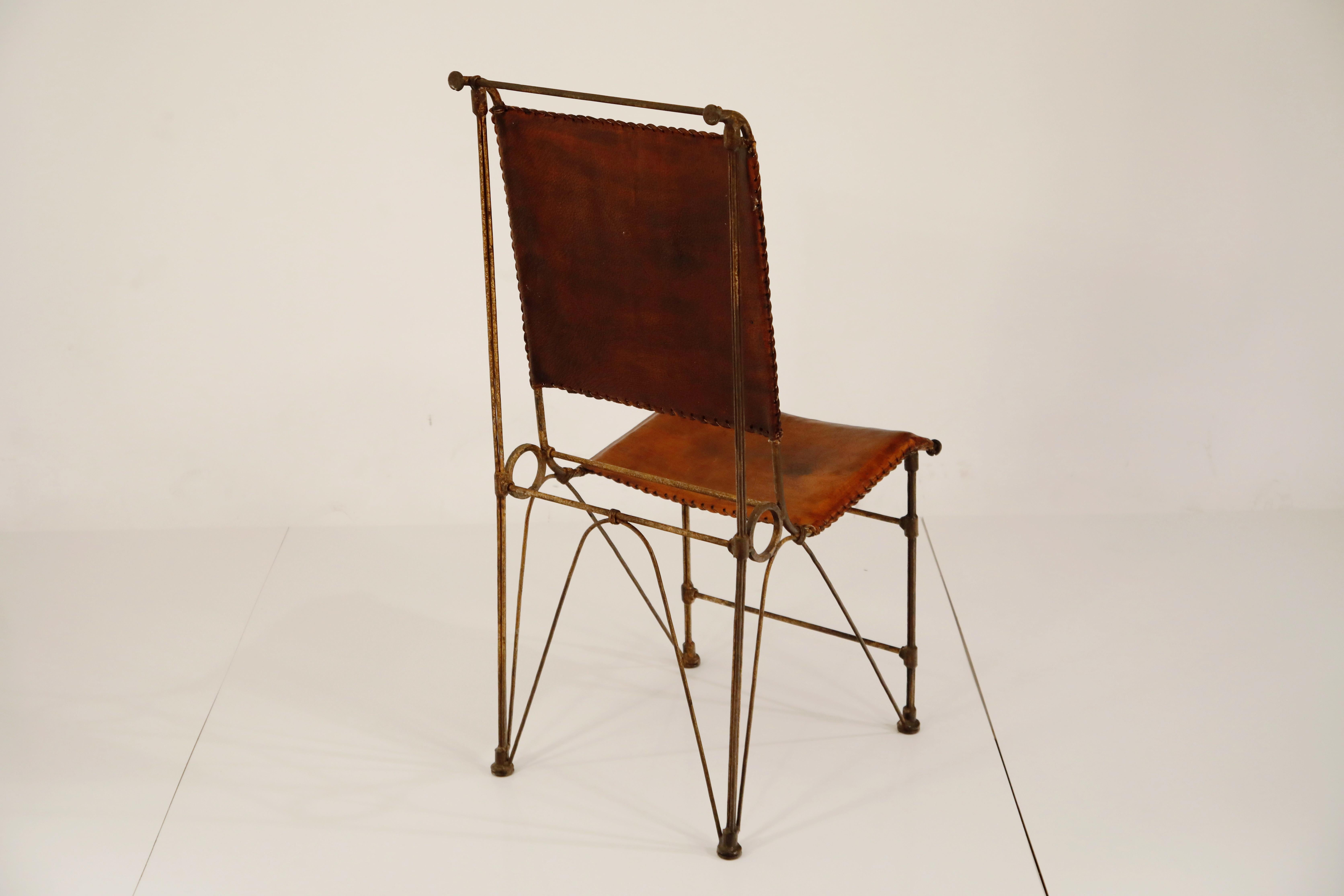 Late 20th Century Set of Eight Leather and Wrought Iron Side Chairs after Ilana Goor
