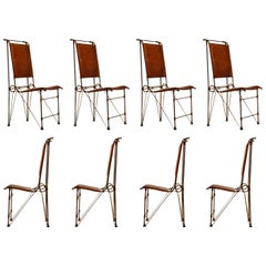 Ensemble de huit chaises d'appoint en cuir et fer forgé d'après Ilana Goor