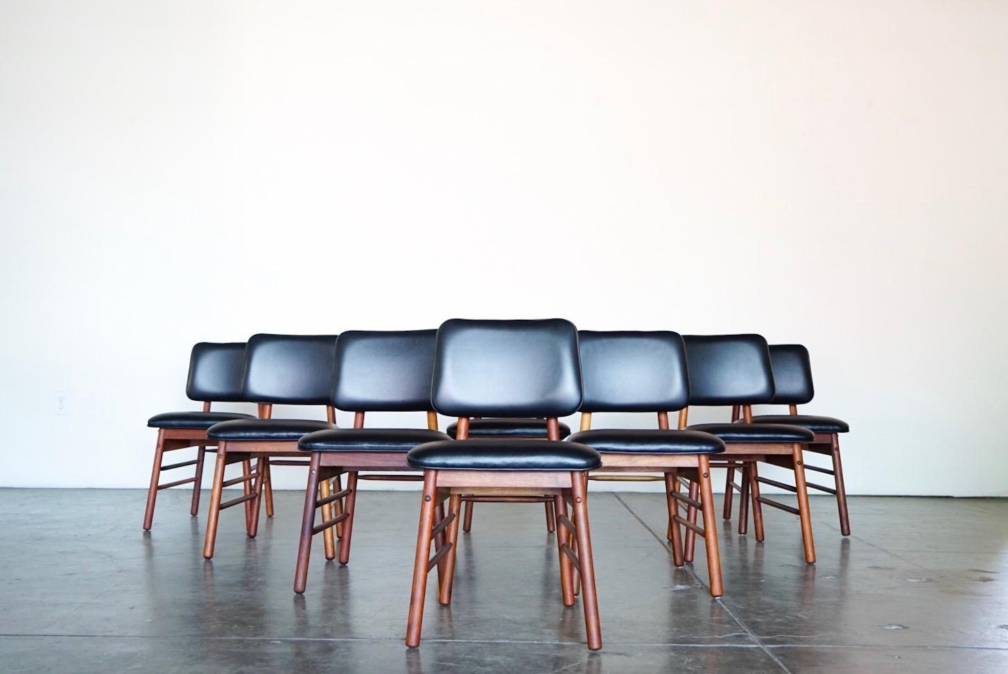 Set of Eight Leather Model 6260 Chairs by Greta Grossman for Glenn of California 6