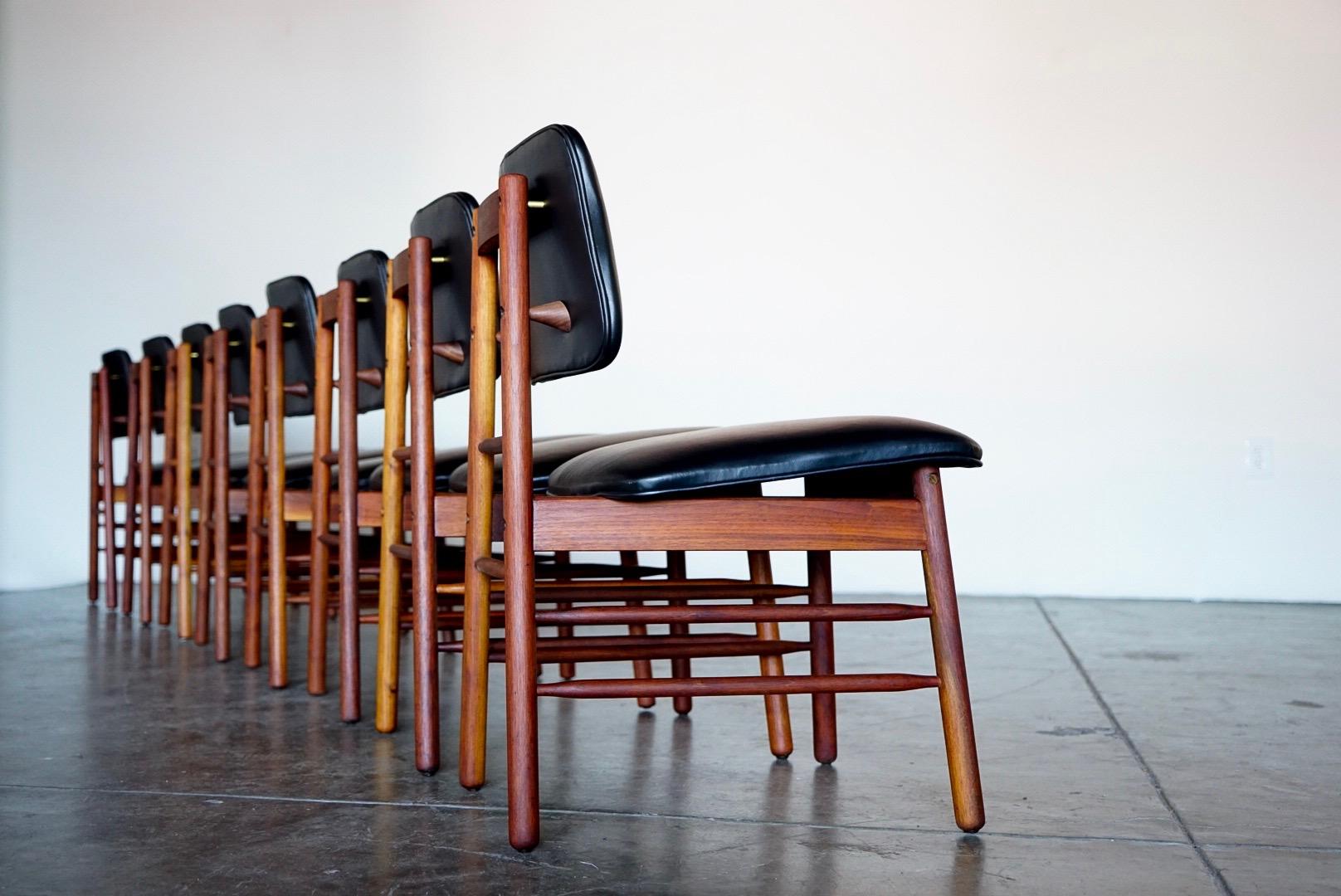 Mid-20th Century Set of Eight Leather Model 6260 Chairs by Greta Grossman for Glenn of California