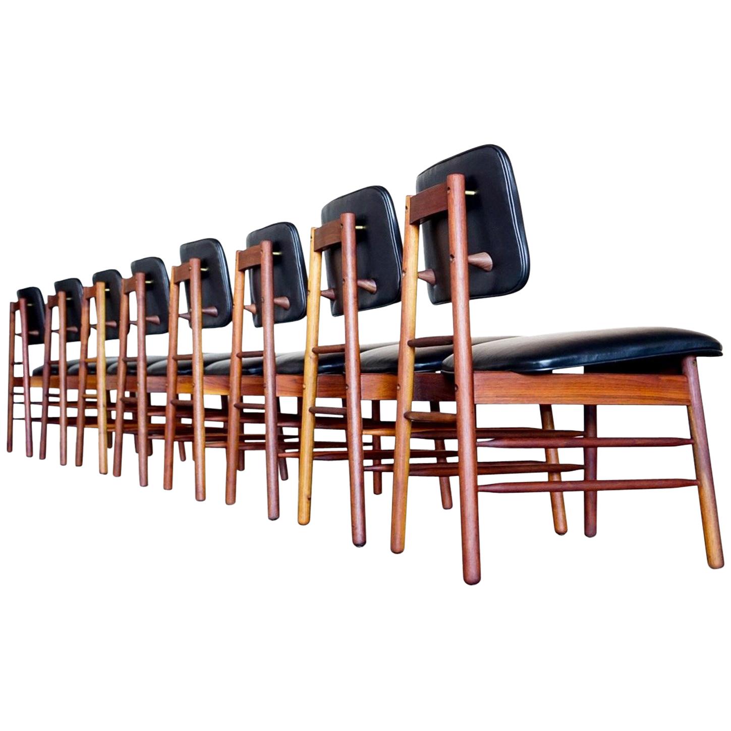 Set of Eight Leather Model 6260 Chairs by Greta Grossman for Glenn of California