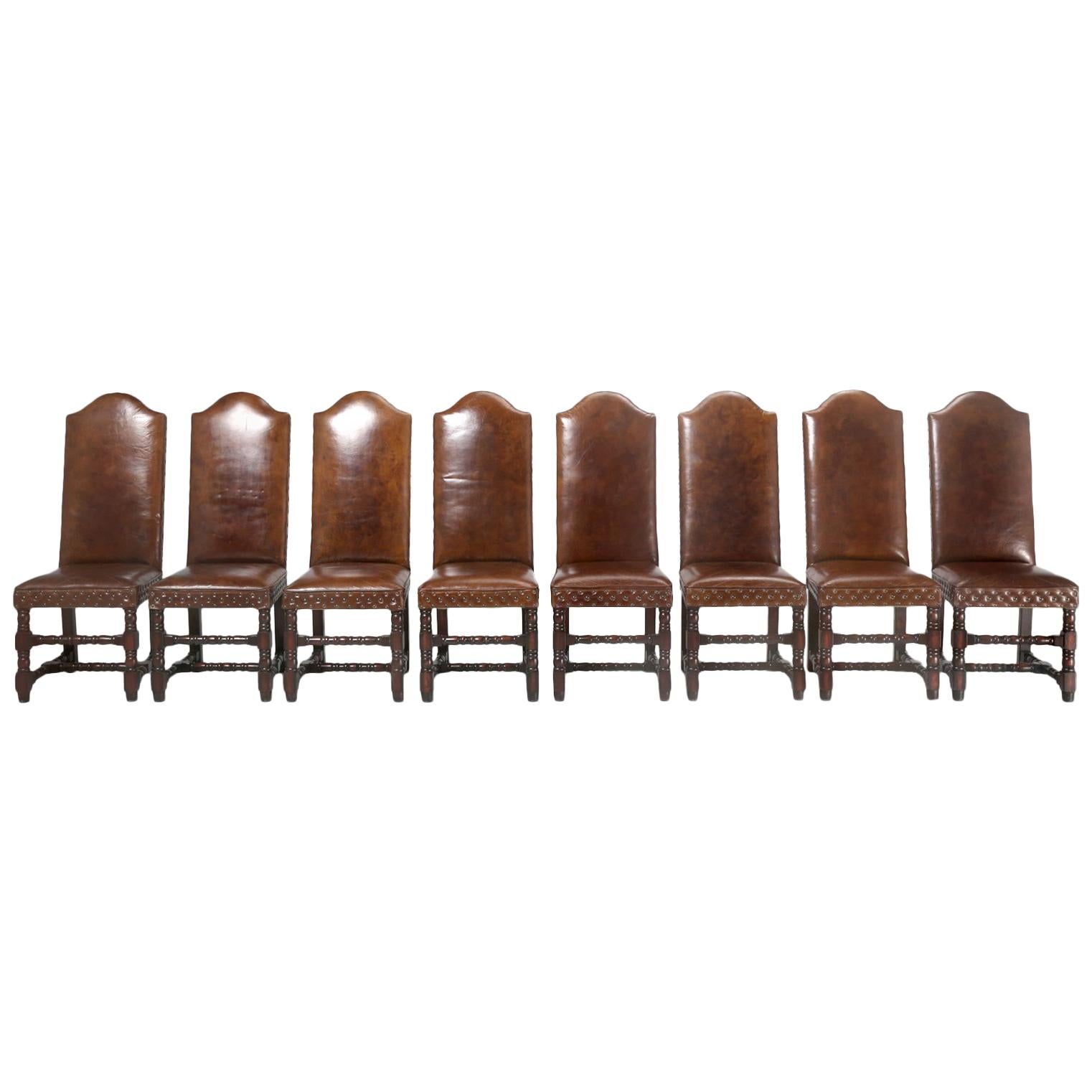 Set of Eight Leather Side Chairs