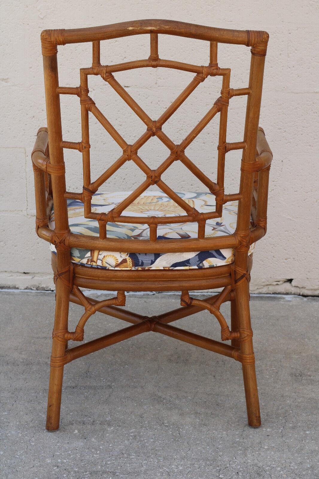 Set of Eight Lexington Chinese Chippendale Rattan Dining Armchairs For Sale 3