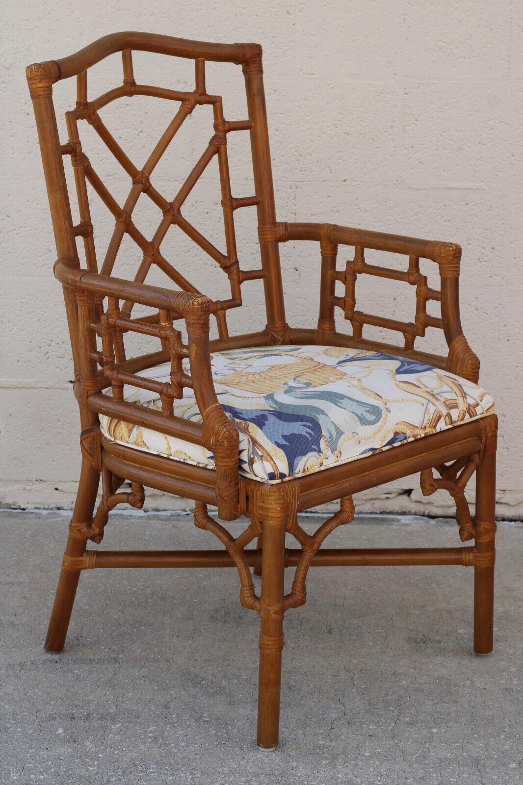 Set of Eight Lexington Chinese Chippendale Rattan Dining Armchairs For Sale 11
