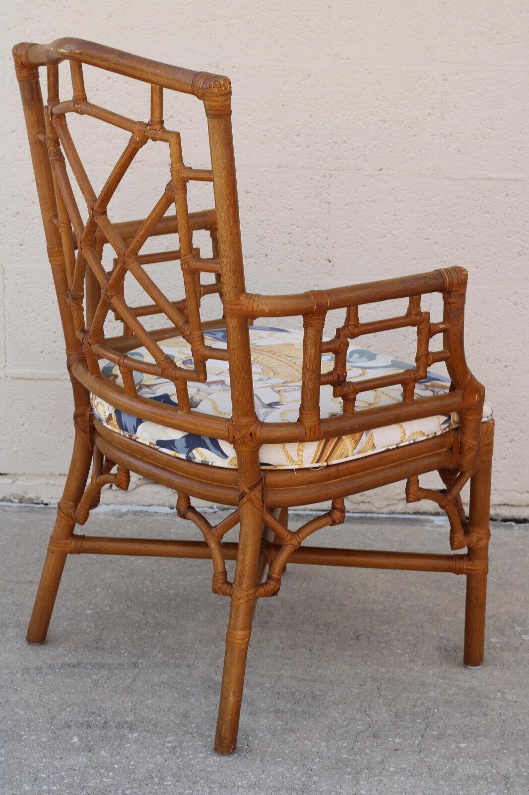 Set of Eight Lexington Chinese Chippendale Rattan Dining Armchairs For Sale 13