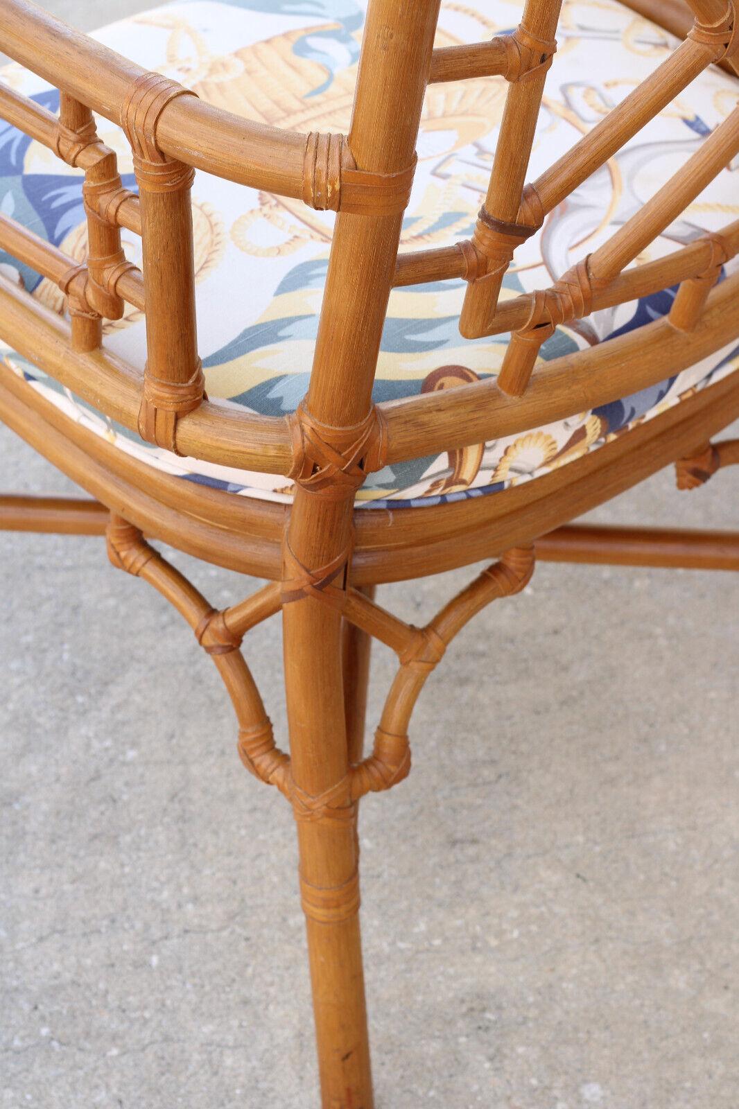 Set of Eight Lexington Chinese Chippendale Rattan Dining Armchairs For Sale 2