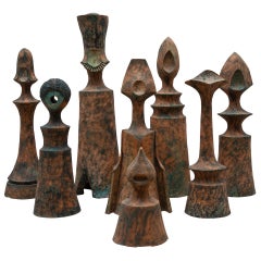 Vintage Set of Eight Life-Size Decorative and Sculptural Ceramic Chess Pieces, 1970s