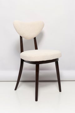 Set of Eight Light Boucle Heart Chairs, Poland, 1960s