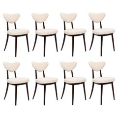 Set of Eight Light Boucle Heart Chairs, Poland, 1960s