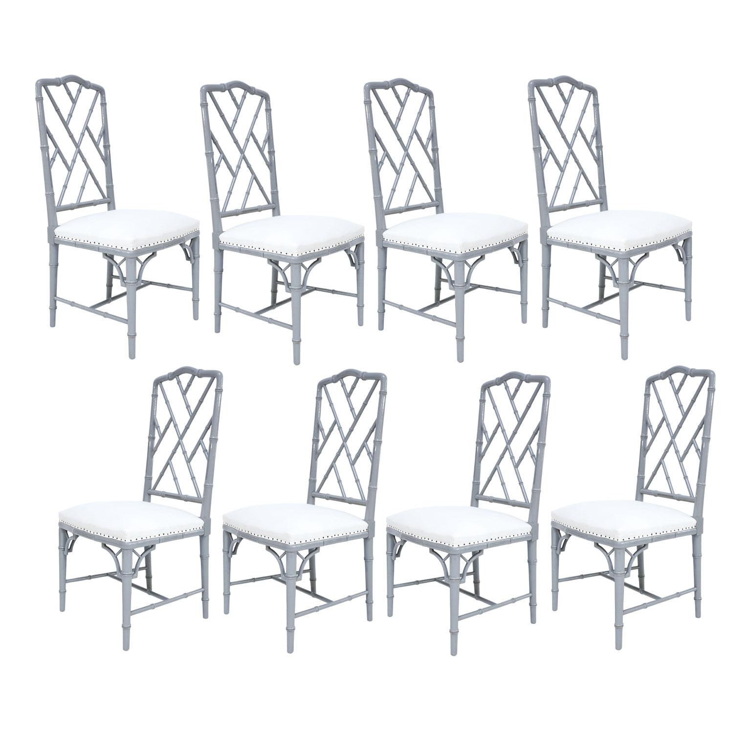 Set of Eight-Light Gray Lacquered Dining Chairs 9