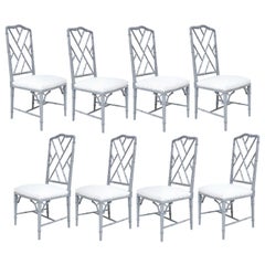 Vintage Set of Eight-Light Gray Lacquered Dining Chairs