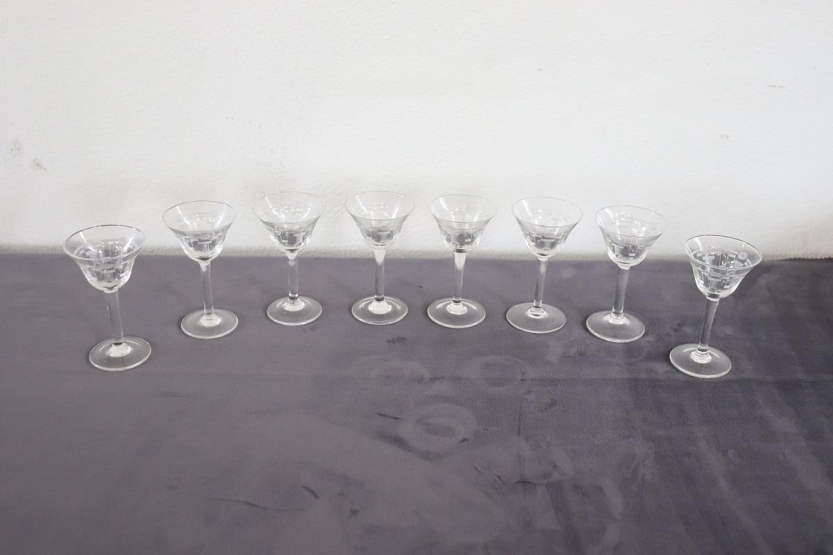 Late 20th Century Set of Eight Liqueur Crystal Glasses with Refined Decoration For Sale