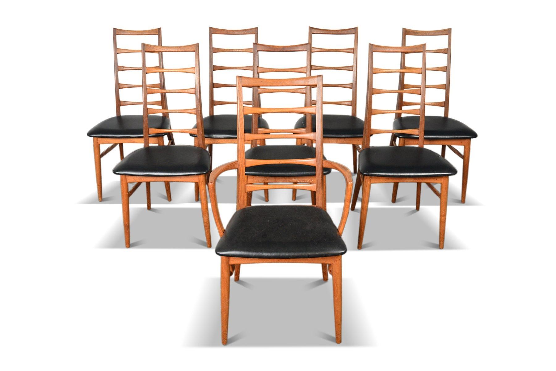 Mid-Century Modern Set of Eight 'Lis' Highback Dining Chairs in Teak For Sale