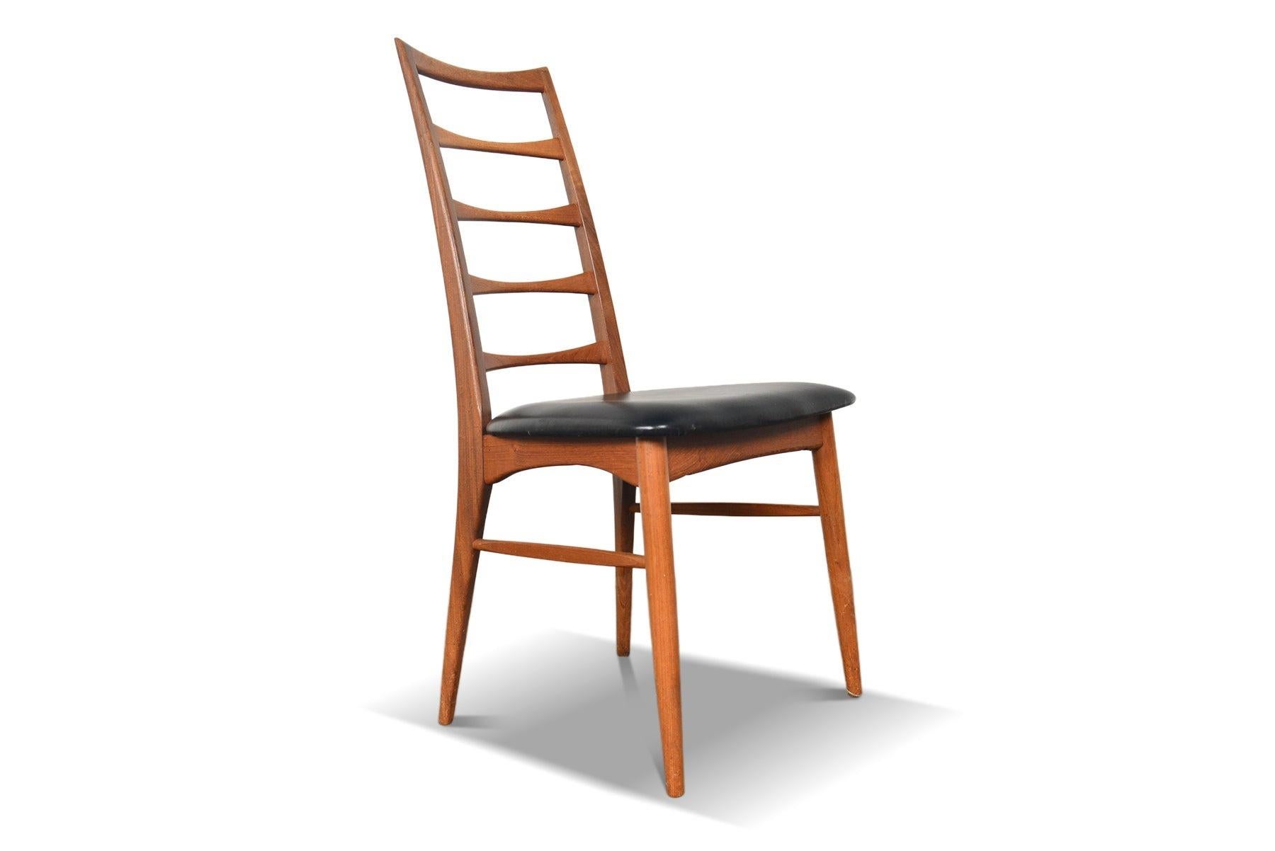 Fabric Set of Eight 'Lis' Highback Dining Chairs in Teak For Sale