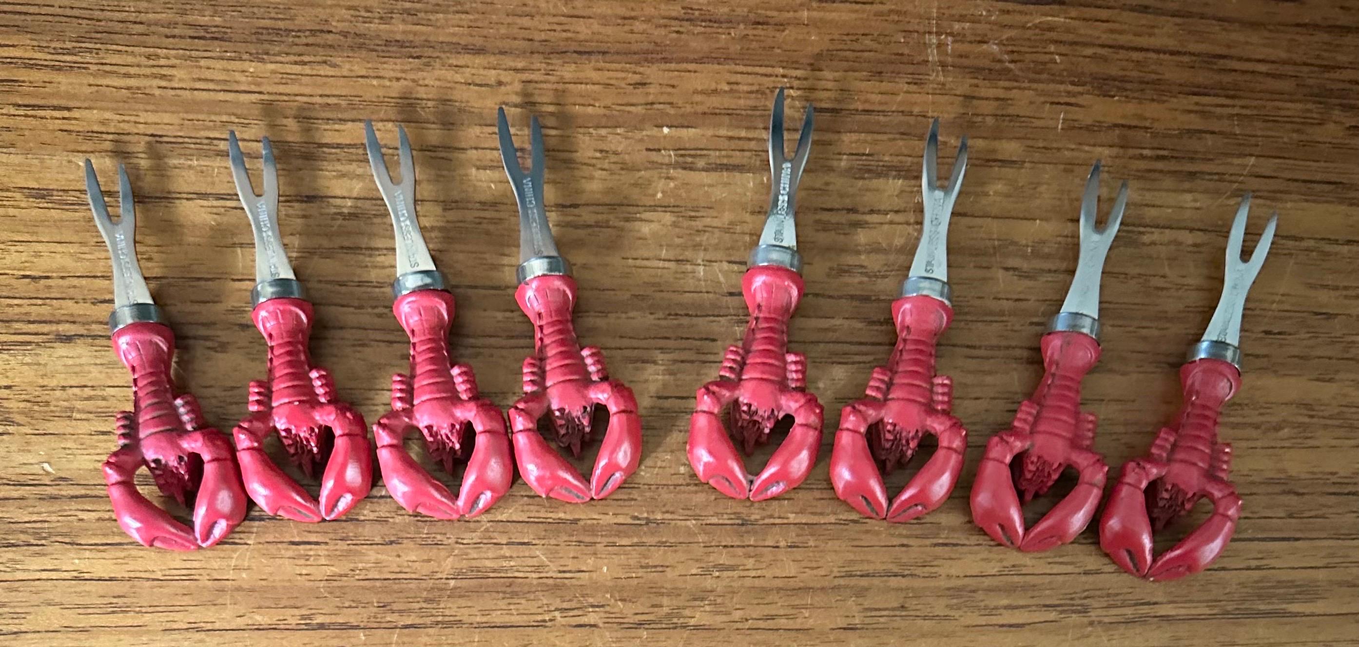 Metallo Set di otto forchette per aragosta / conchiglia di pesce in vendita