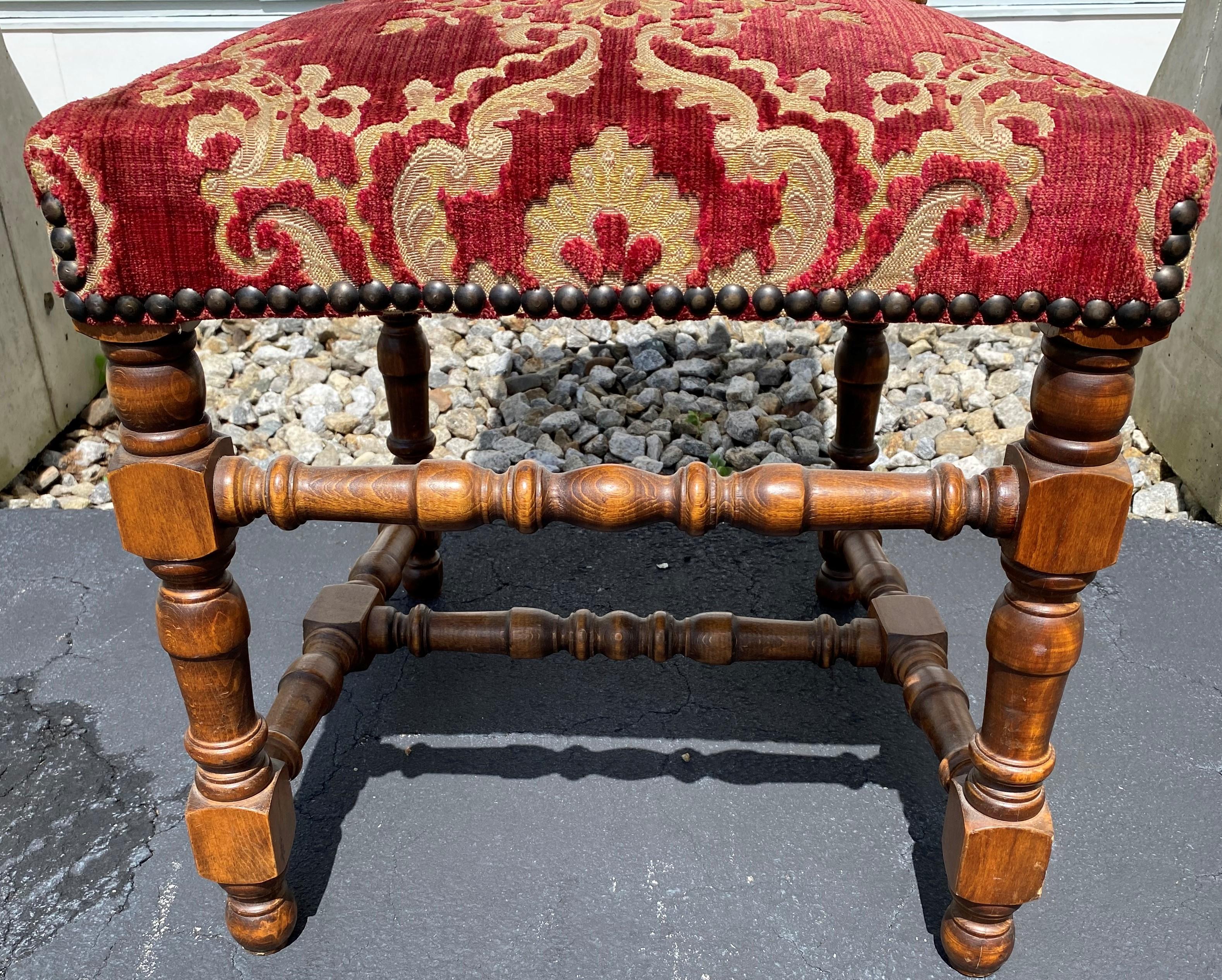 Set of Eight Louis XIII Style Walnut Upholstered Side Chairs For Sale 3