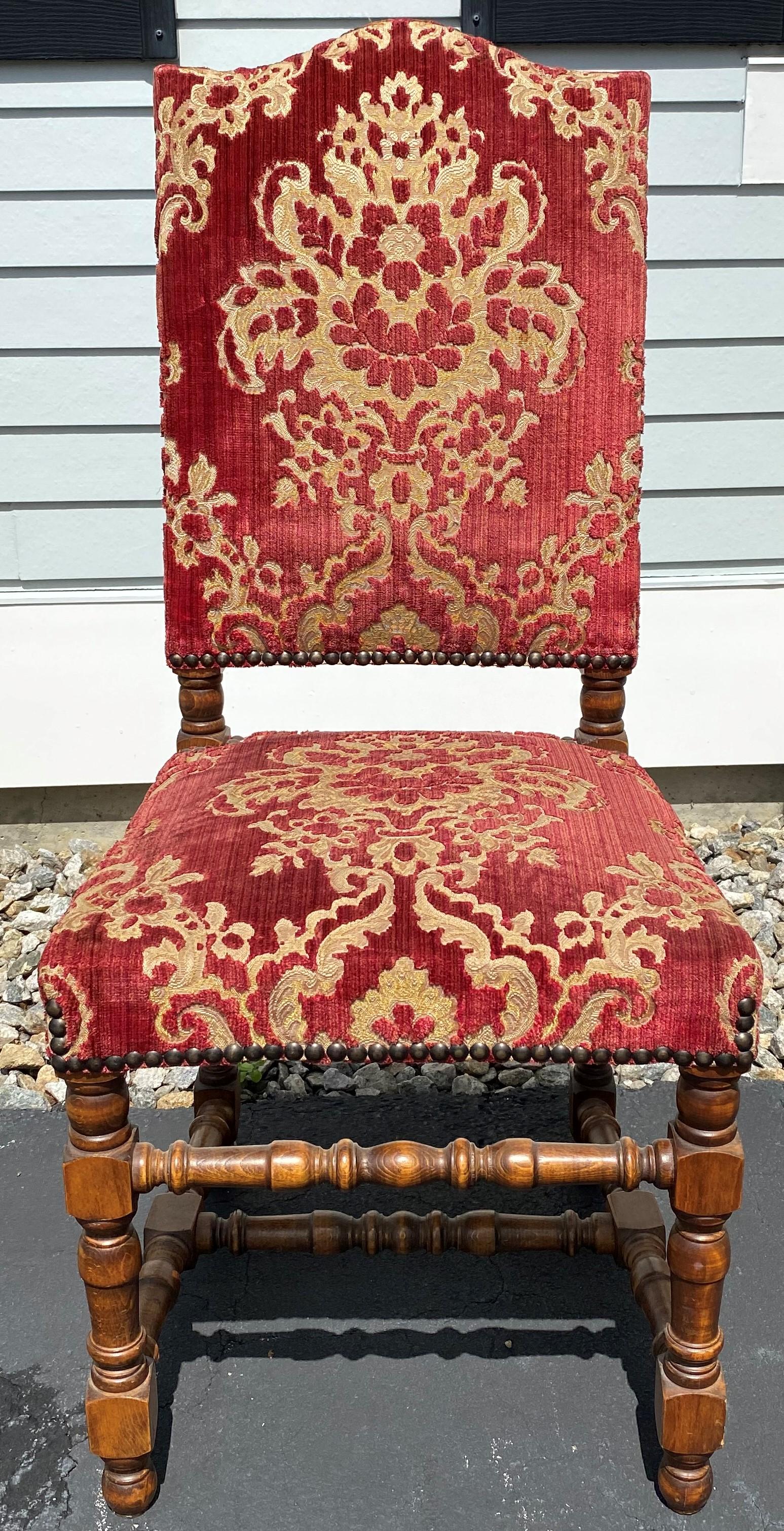 French Set of Eight Louis XIII Style Walnut Upholstered Side Chairs