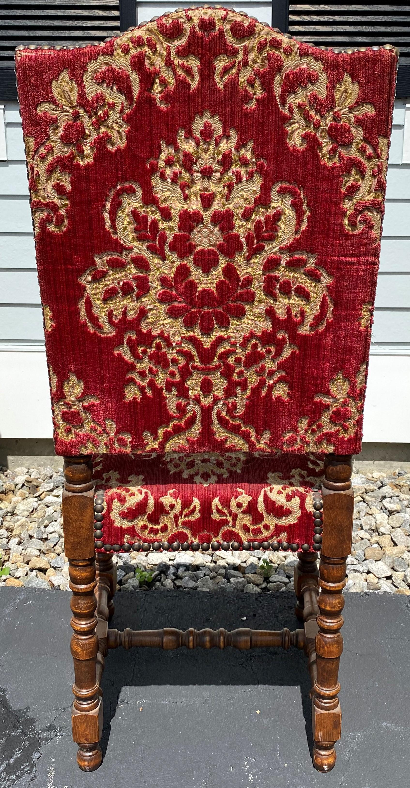 Set of Eight Louis XIII Style Walnut Upholstered Side Chairs In Good Condition For Sale In Milford, NH