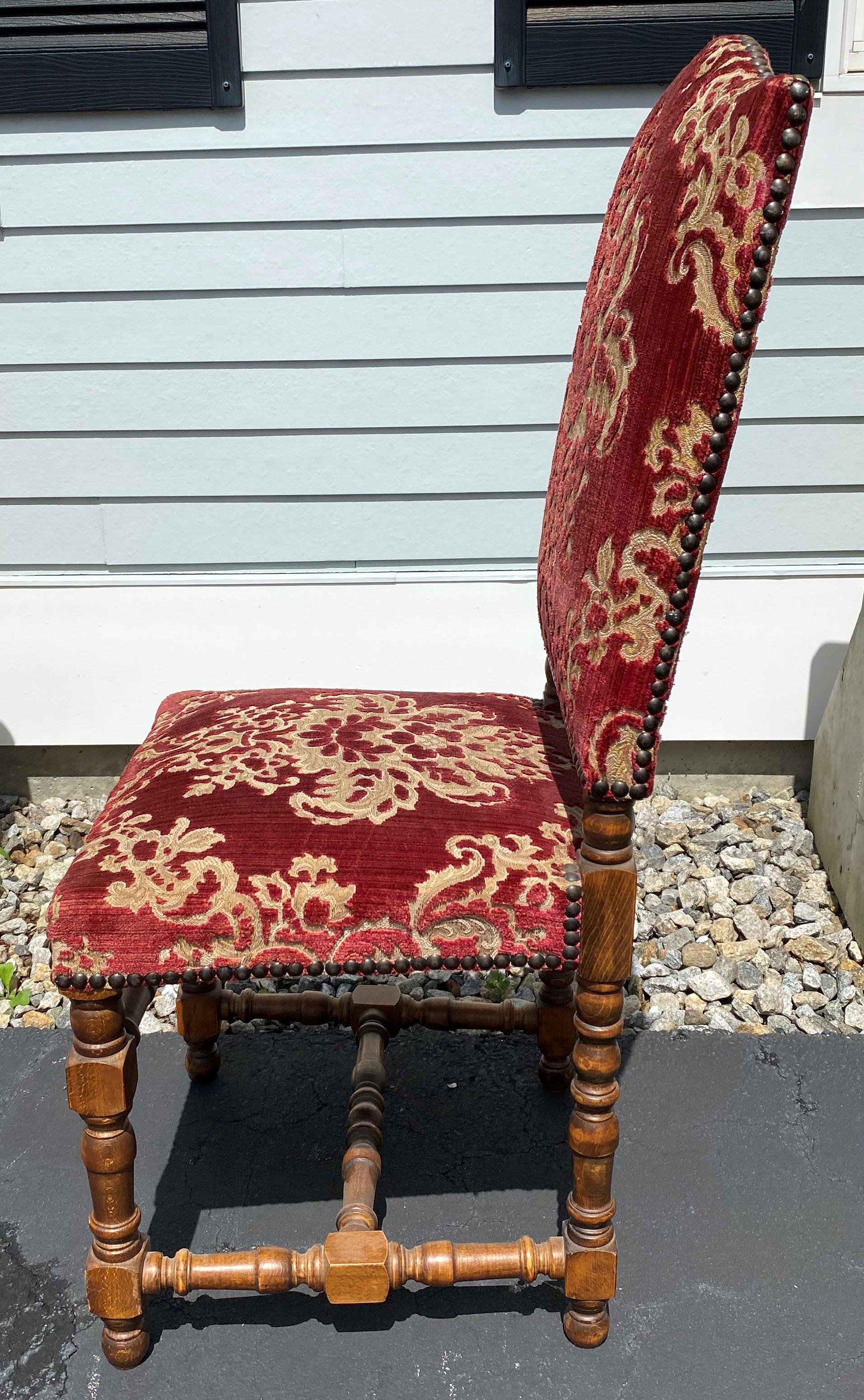 19th Century Set of Eight Louis XIII Style Walnut Upholstered Side Chairs For Sale