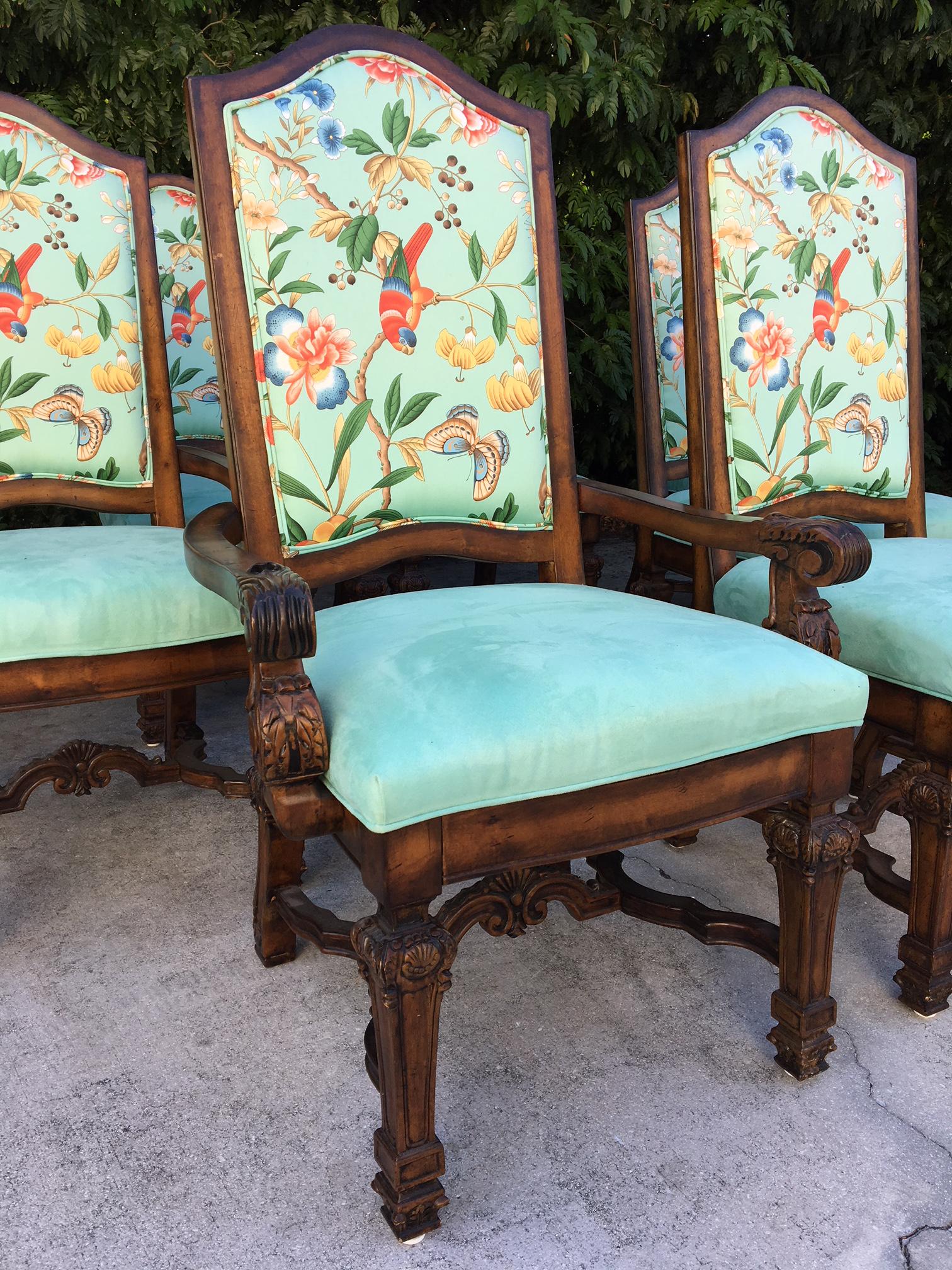 Late 20th Century Set of Eight Louis XIV Style Chinoiserie Dining Chairs