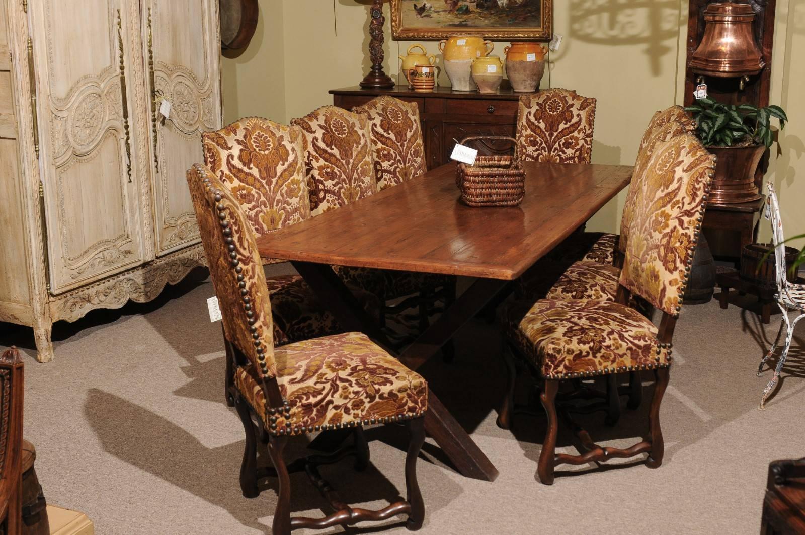 Set of eight Louis XIII style chairs from France

This style chairs is always popular, I think because there are so many different ways they can be upholstered. We have seen them done in casual linens, mohairs, dressy velvets or even leather seats