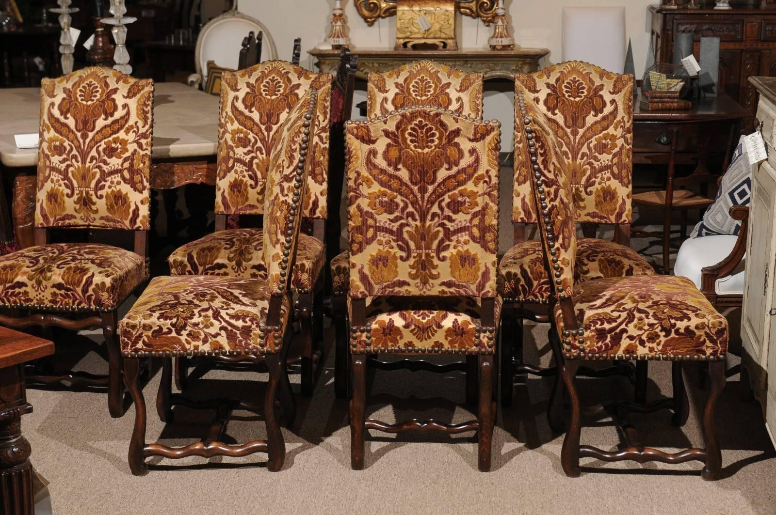 Upholstery Set of Eight Louis XIII Style Chairs from France For Sale
