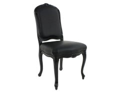 Set of Eight Louis XV Black Lacquered Leather Dining Chairs