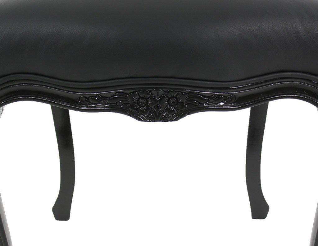 Contemporary Set of Eight Louis XV Black Lacquered Leather Dining Chairs