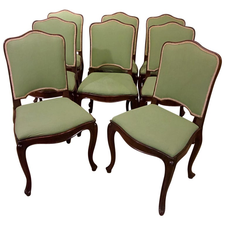 Set of Eight Louis XV Style Mahogany Dining Chairs For Sale