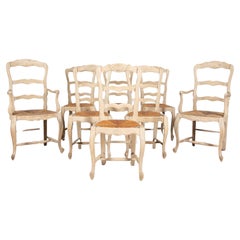 Set of Eight Louis XV Style Bleached Oak Dining Chairs